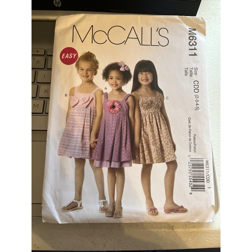 Girls Lined Summer Dress Sizes 2-5 McCall's M6311 Uncut